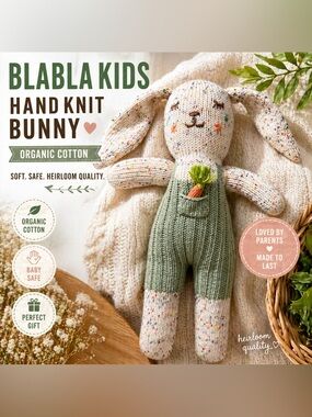 Blabla Kids Knit Bunny Plush Doll Organic Cotton Stuffed Animal Toy Baby Lovey
